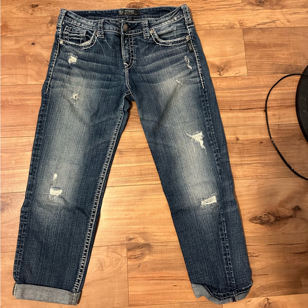 Rolled blue jeans